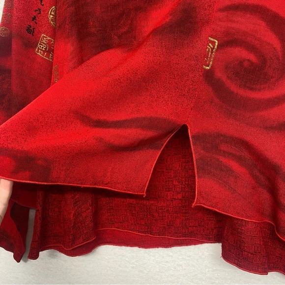 Endless Knot Art Crop Blouse Red 1 / S Asian Art to Wear Rayon - Picture 4 of 6